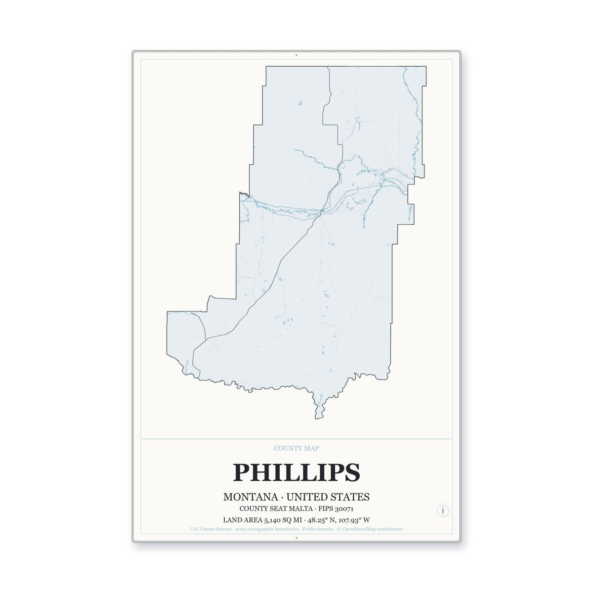 Phillips County, Montana Map Aluminum Sign in Gallery Air style