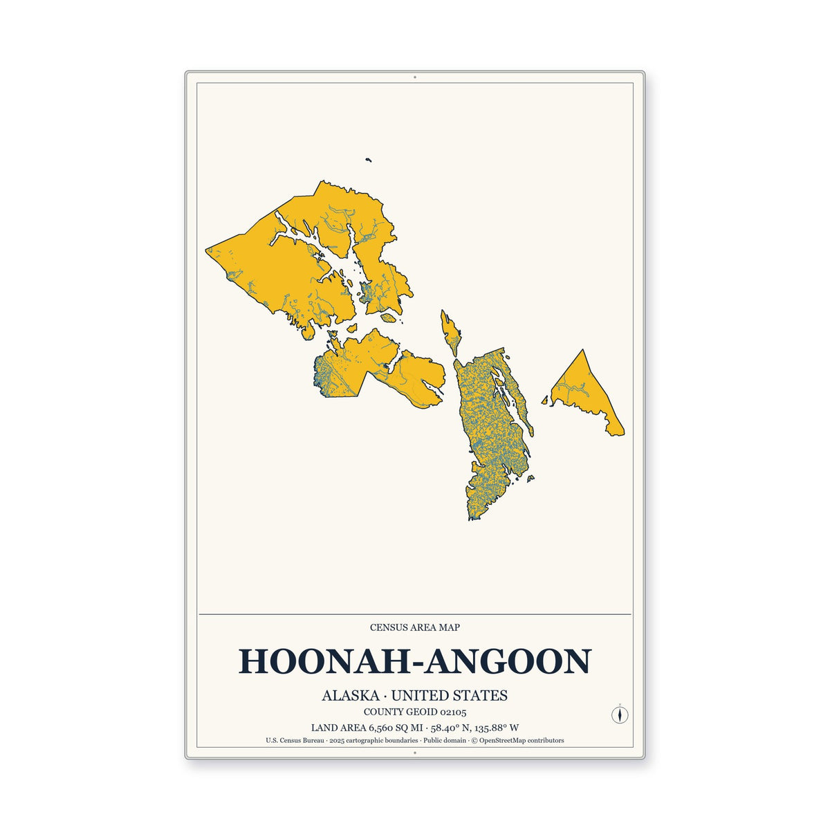 Hoonah-Angoon Census Area, Alaska Map Aluminum Sign in Citrine Modern style