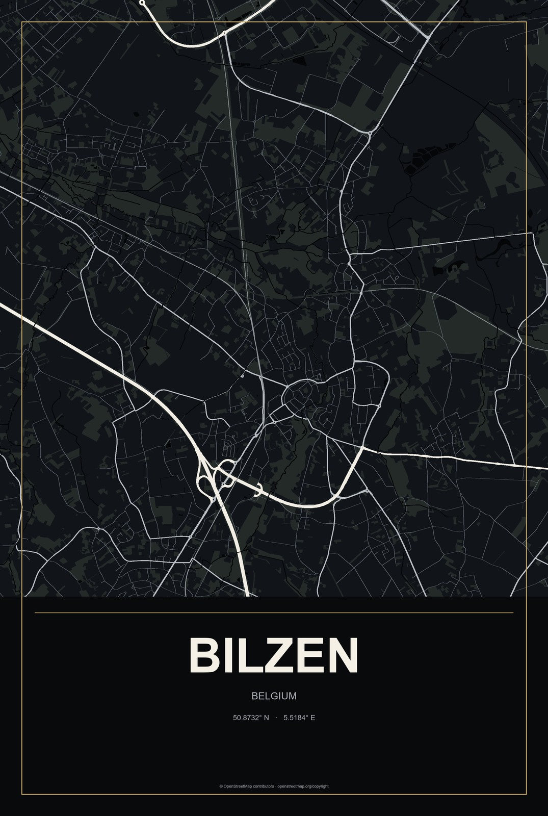Bilzen, Belgium City Map Aluminum Sign in Metropolitan Noir style