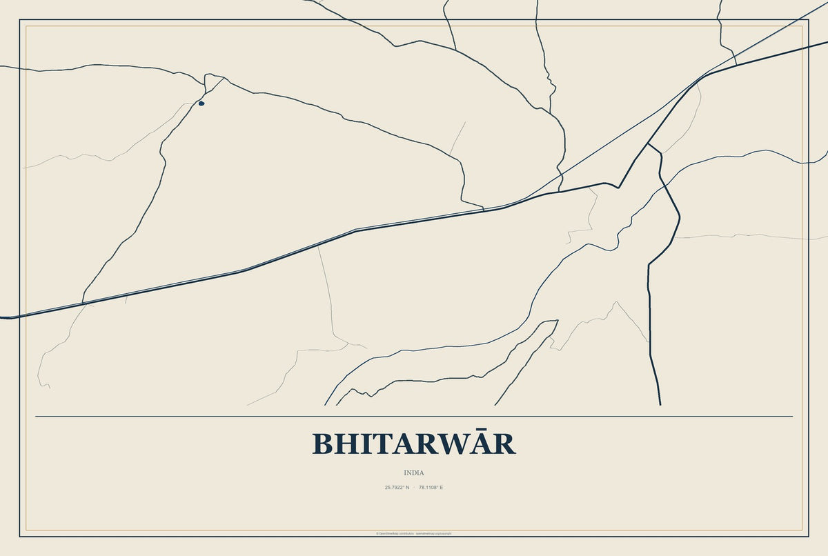 Bhitarwār, India City Map Aluminum Sign in Coastal Cutout style