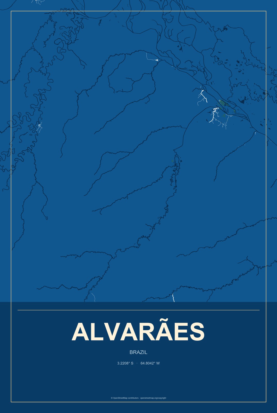 Alvarães, Brazil City Map Aluminum Sign in Harbor Cobalt style