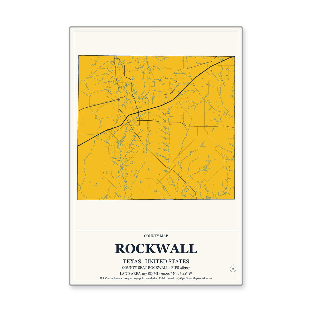 Rockwall County, Texas Map Aluminum Sign in Citrine Modern style