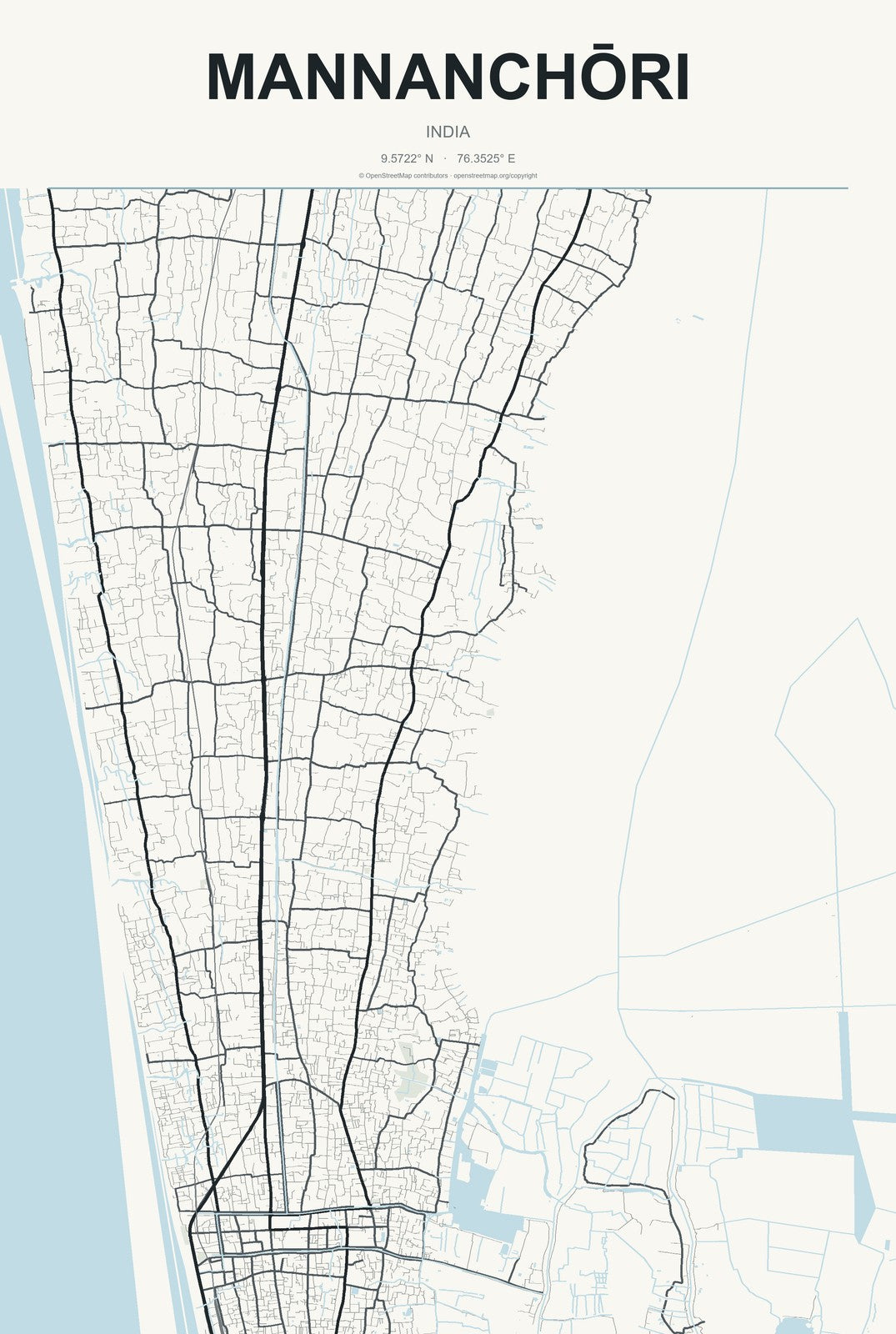 Mannanchōri, India City Map Aluminum Sign in Headline Atlas style