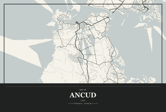 Ancud, Chile City Map Aluminum Sign in Museum Plaque style