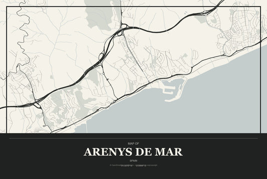 Arenys de Mar, Spain City Map Aluminum Sign in Museum Plaque style
