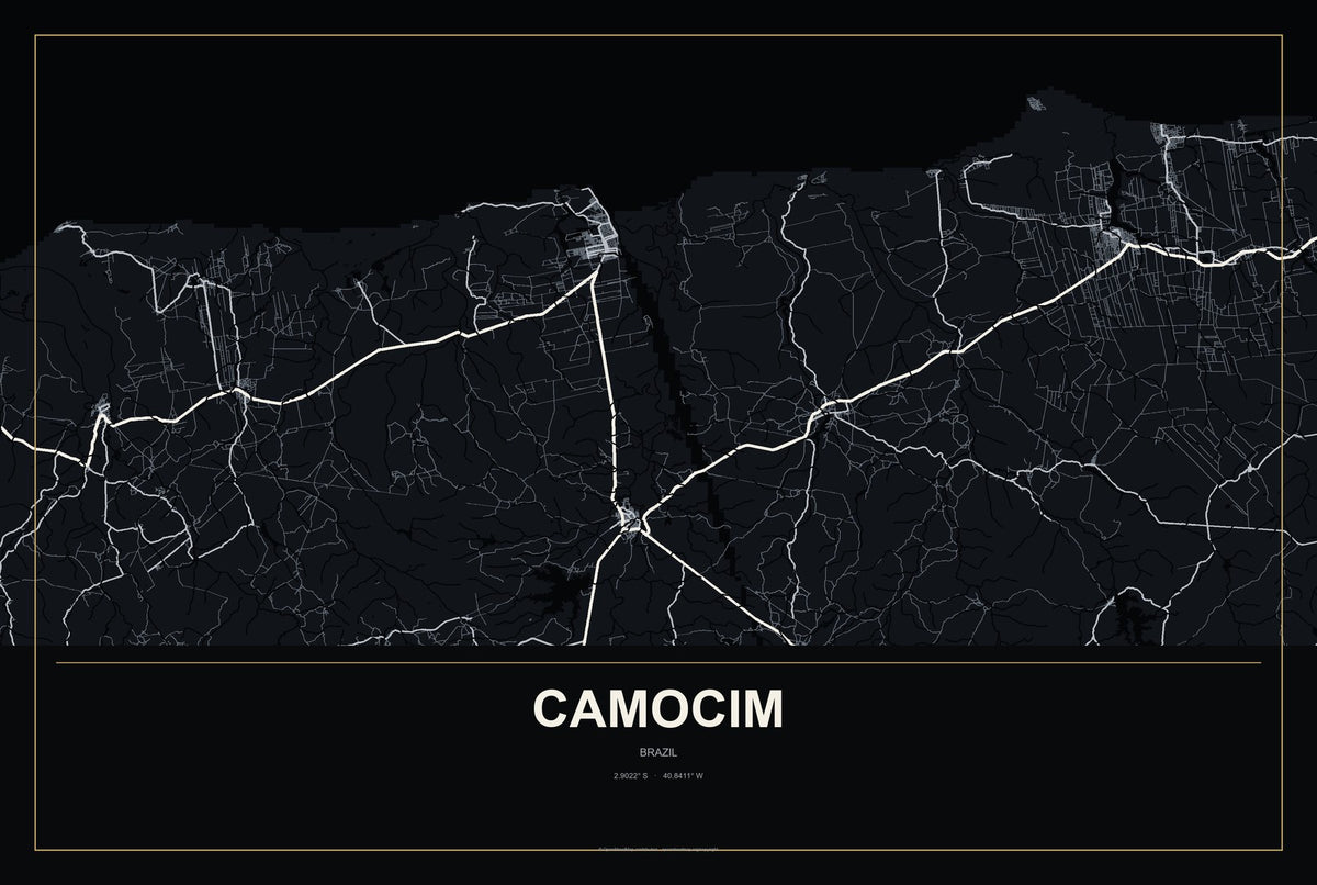 Camocim, Brazil City Map Aluminum Sign in Metropolitan Noir style