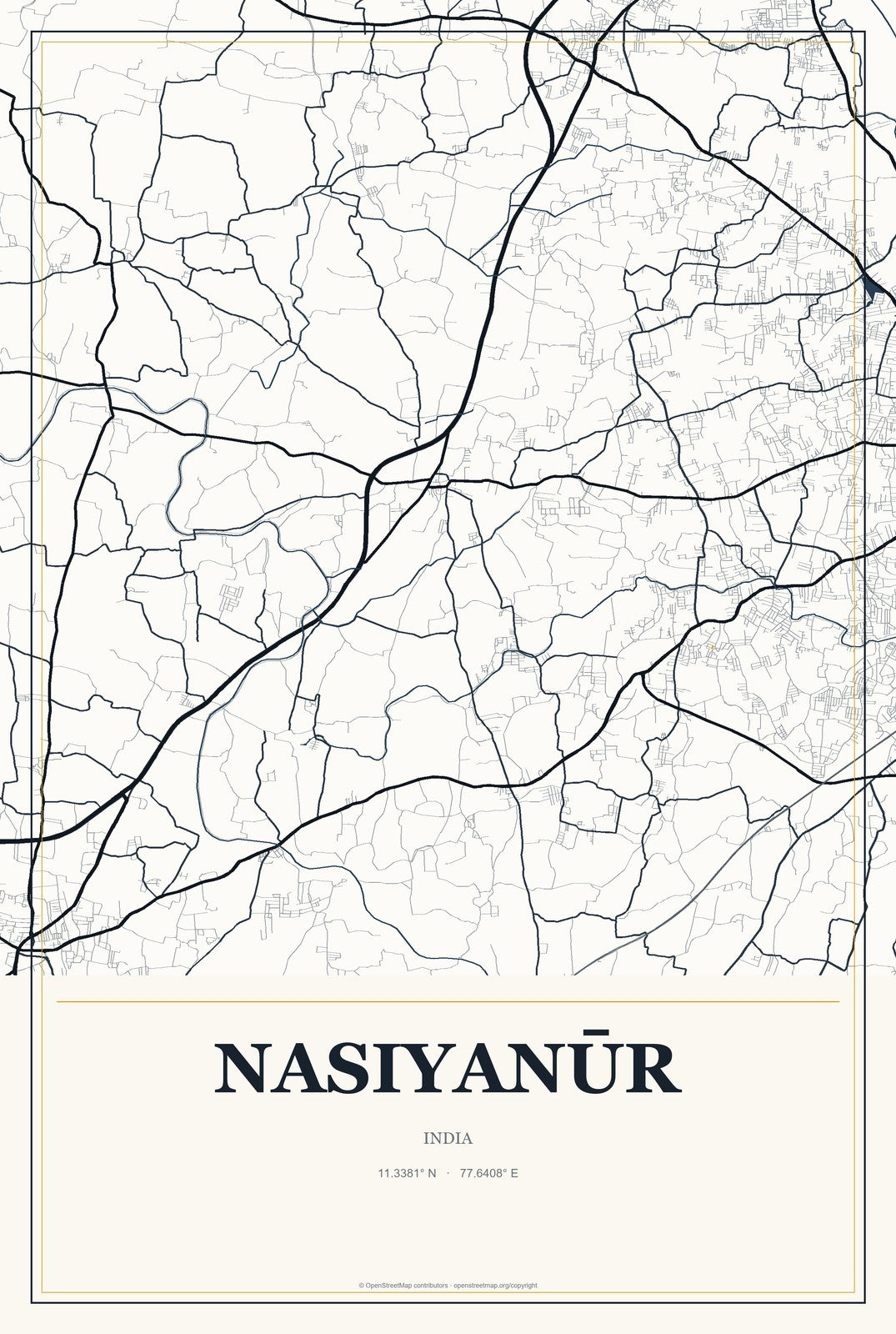 Nasiyanūr, India City Map Aluminum Sign in Citrine Modern style