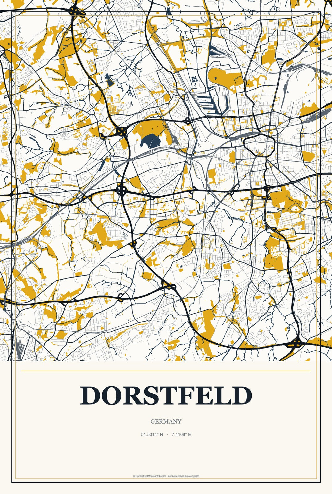 Dorstfeld, Germany City Map Aluminum Sign in Citrine Modern style