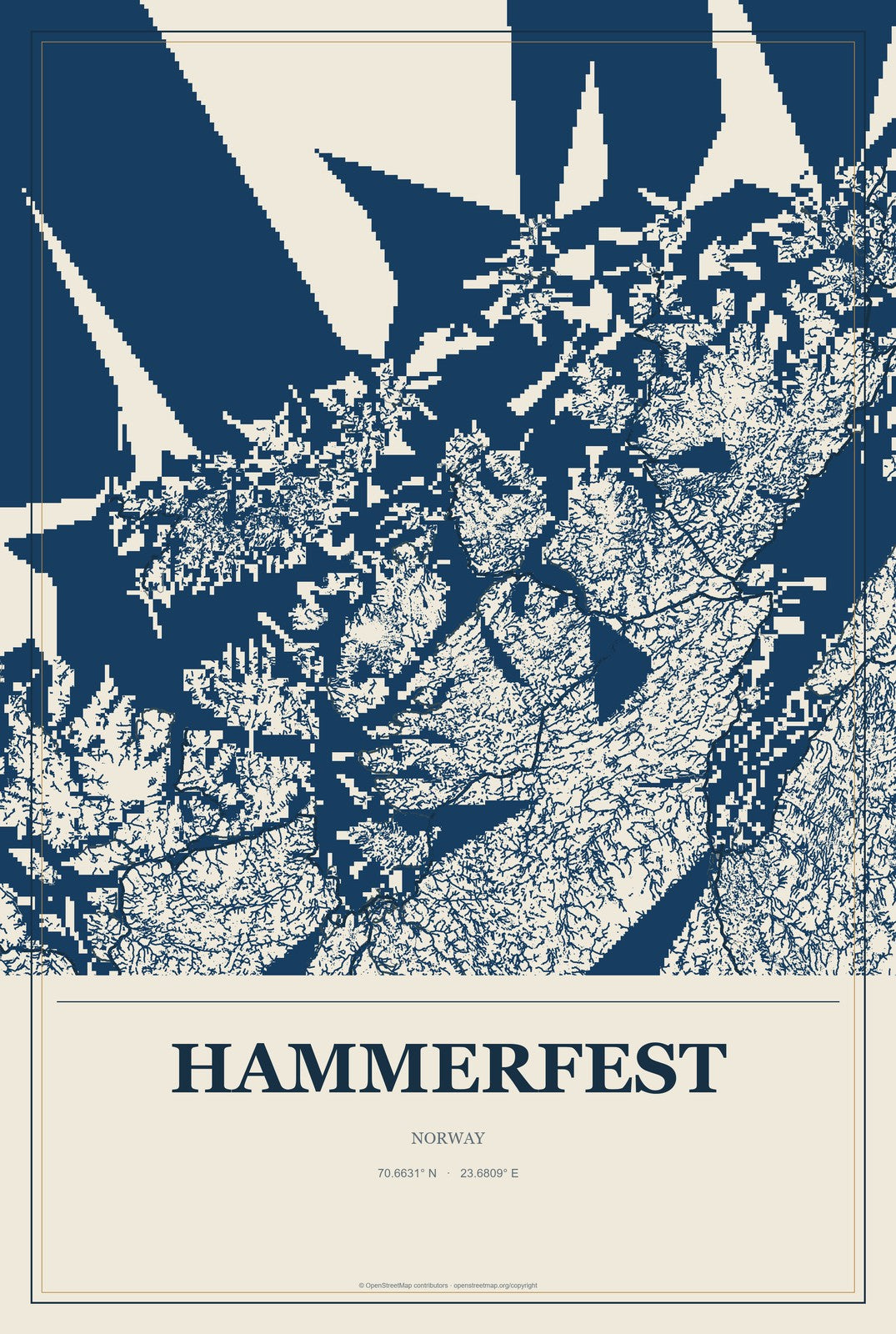 Hammerfest, Norway City Map Aluminum Sign in Coastal Cutout style