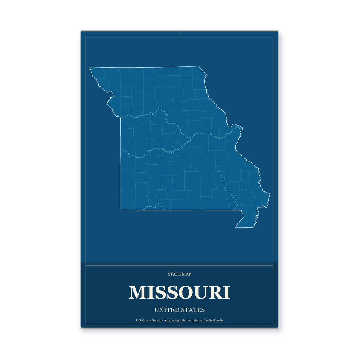 Missouri state map aluminum sign in Harbor Cobalt style