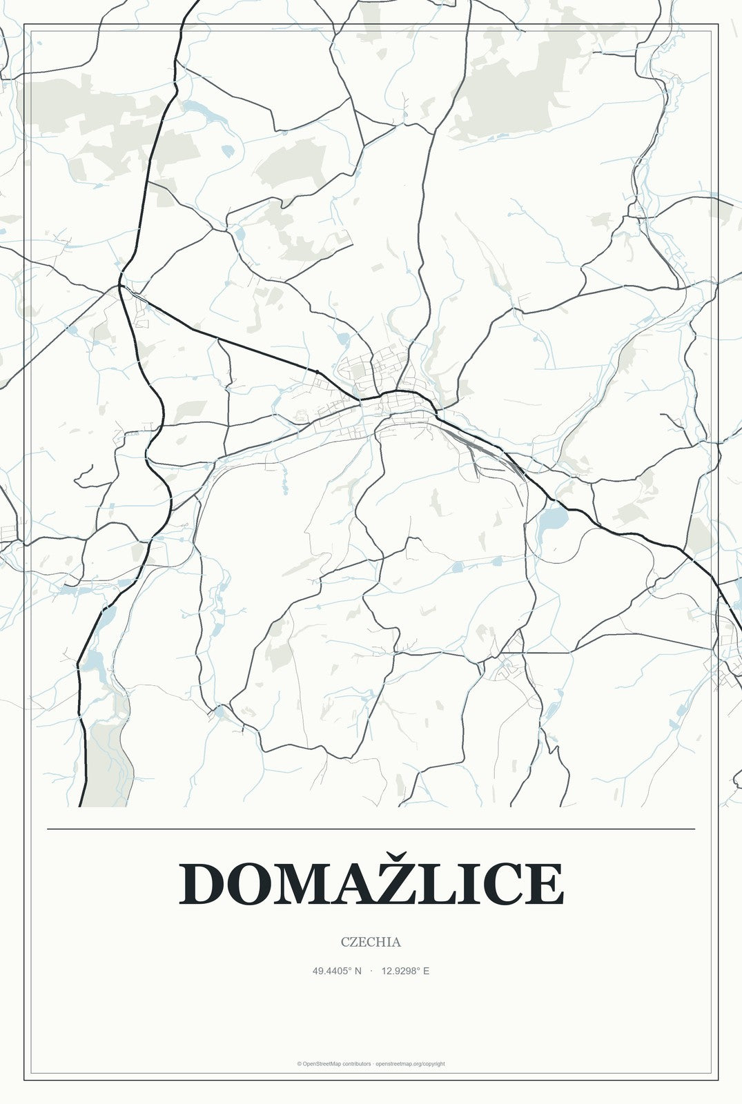 Domažlice, Czechia City Map Aluminum Sign in Gallery Air style