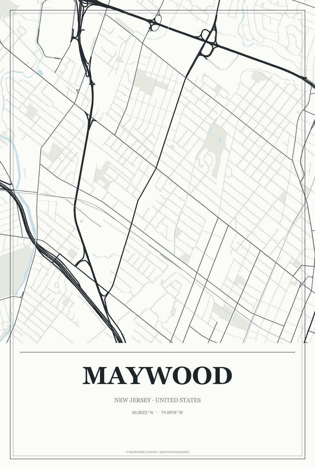 Maywood, New Jersey City Map Aluminum Sign in Gallery Air style