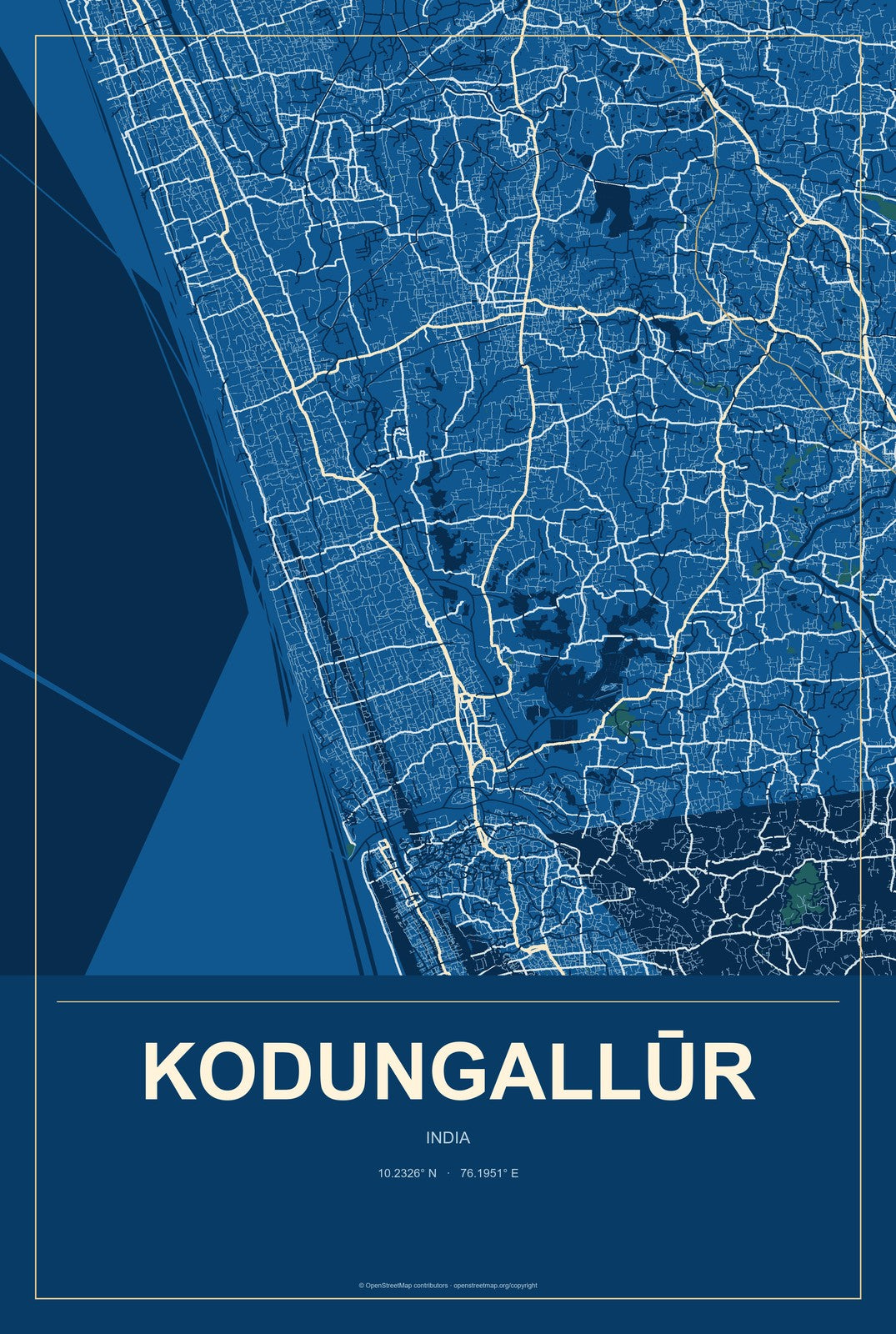 Kodungallūr, India City Map Aluminum Sign in Harbor Cobalt style