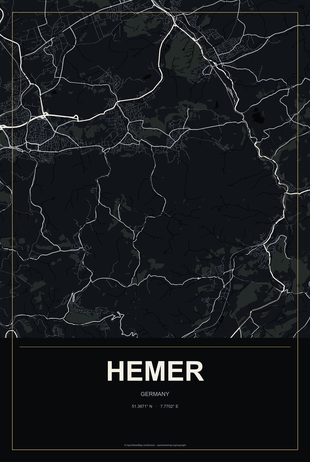 Hemer, Germany City Map Aluminum Sign in Metropolitan Noir style