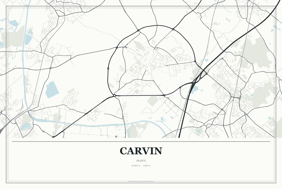 Carvin, France City Map Aluminum Sign in Gallery Air style