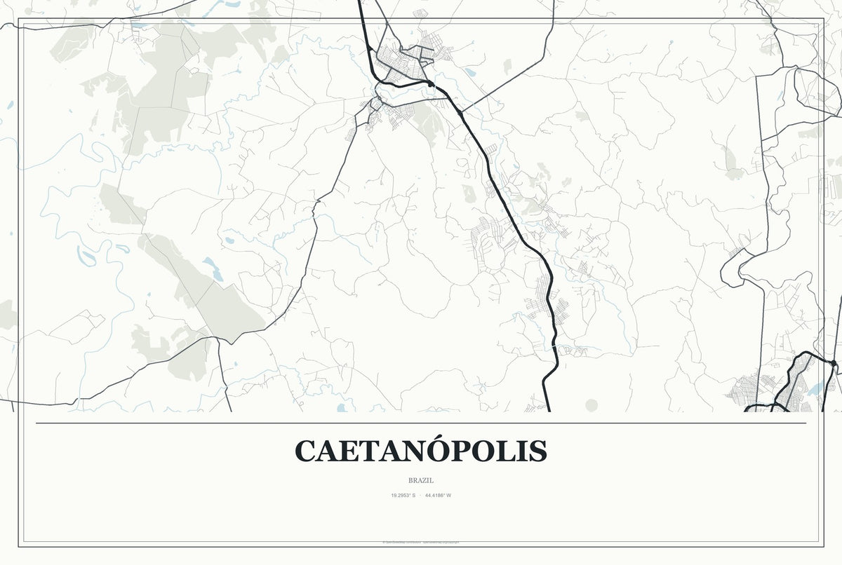 Caetanópolis, Brazil City Map Aluminum Sign in Gallery Air style