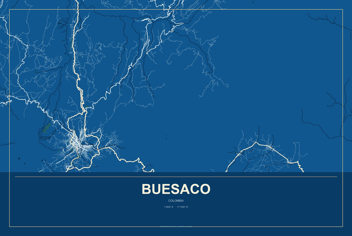 Buesaco, Colombia City Map Aluminum Sign in Harbor Cobalt style