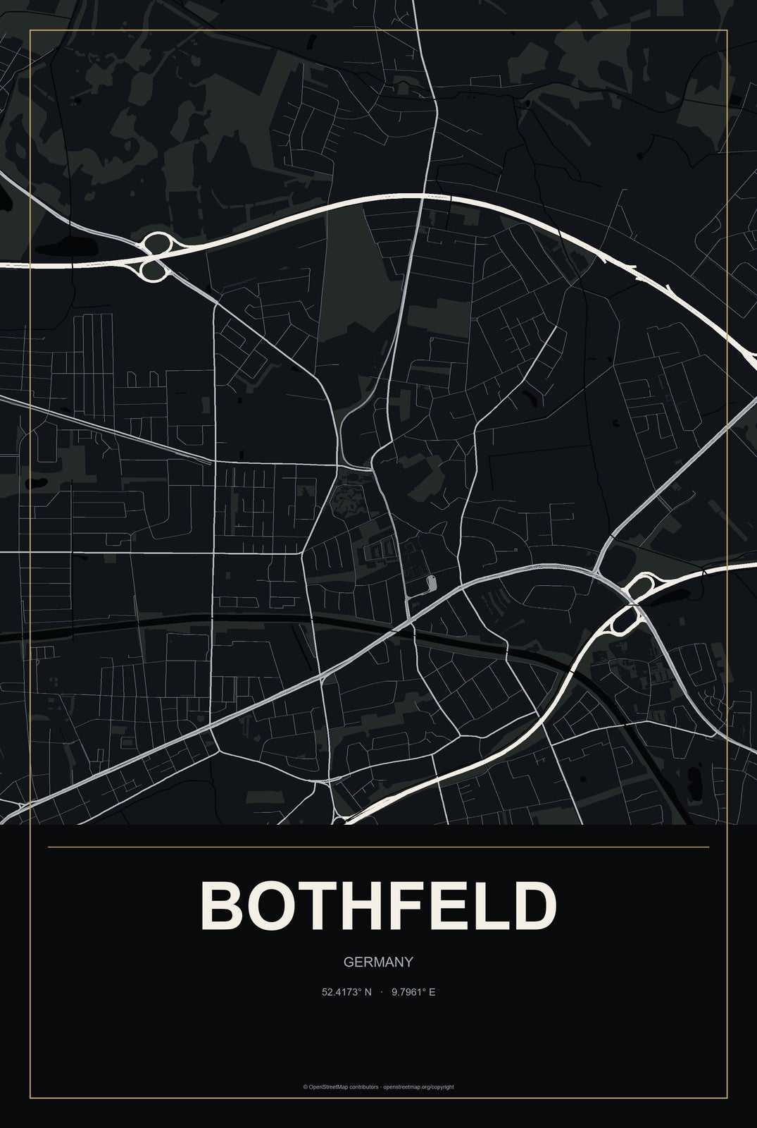 Bothfeld, Germany City Map Aluminum Sign in Metropolitan Noir style