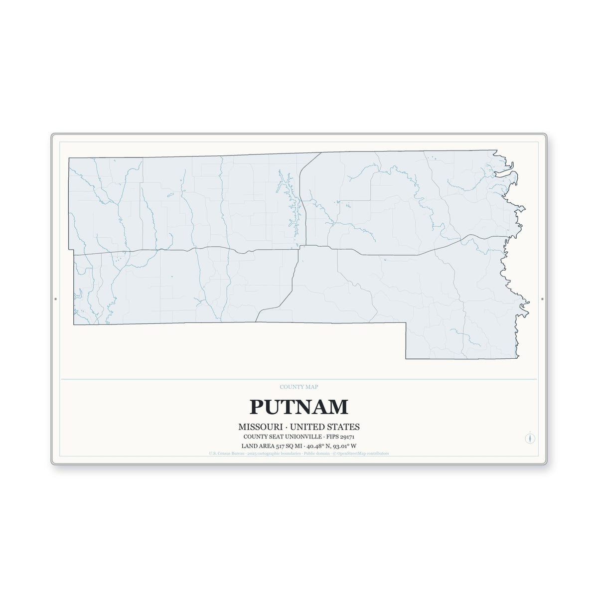 Putnam County, Missouri Map Aluminum Sign in Gallery Air style