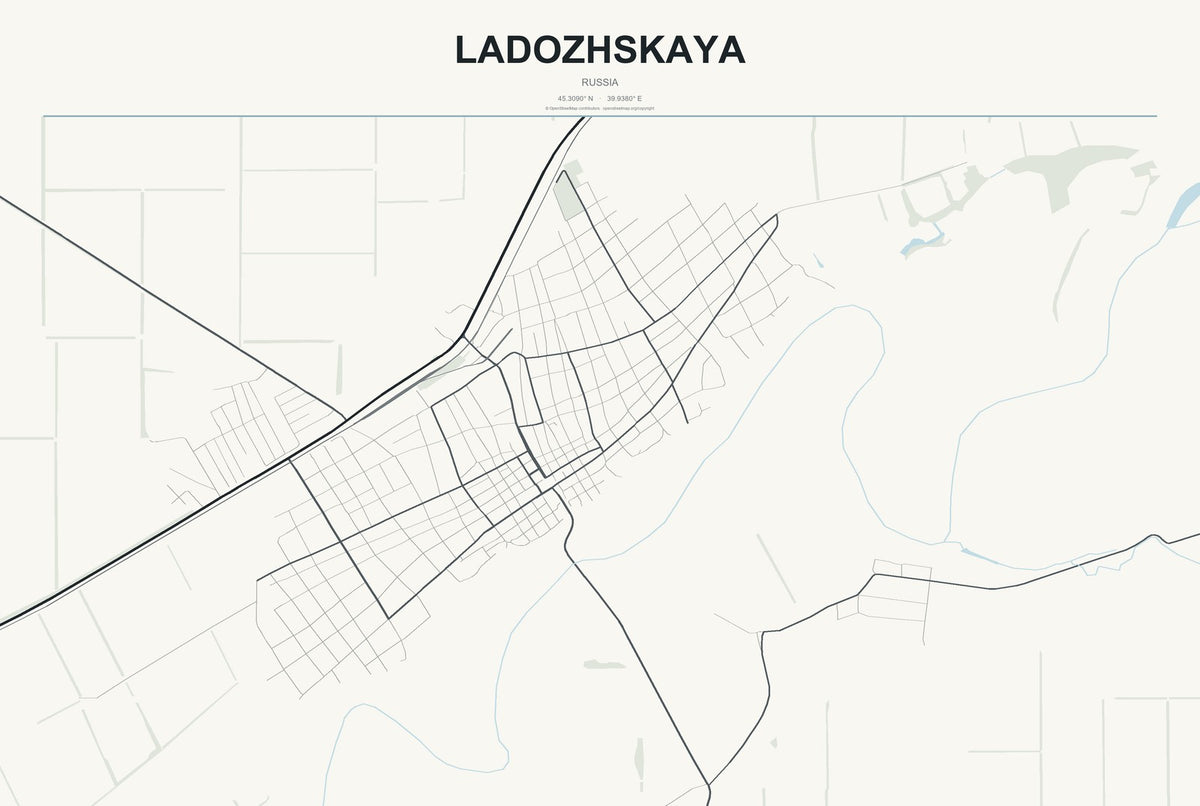 Ladozhskaya, Russia City Map Aluminum Sign in Headline Atlas style