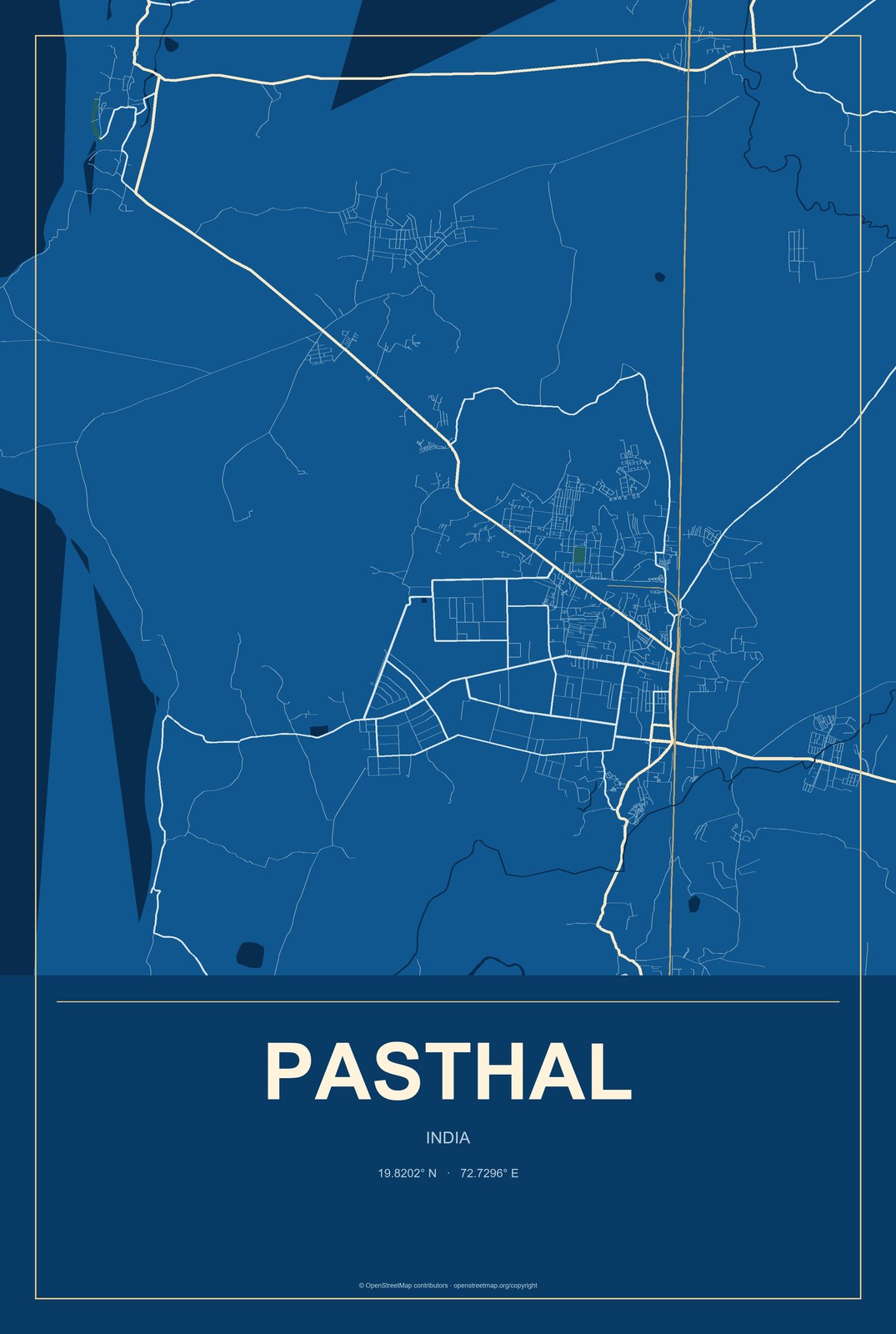 Pasthal, India City Map Aluminum Sign in Harbor Cobalt style