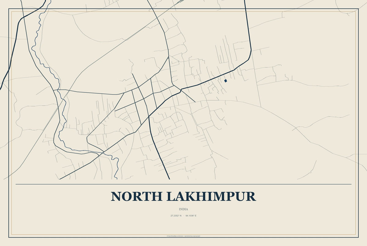 North Lakhimpur, India City Map Aluminum Sign in Coastal Cutout style
