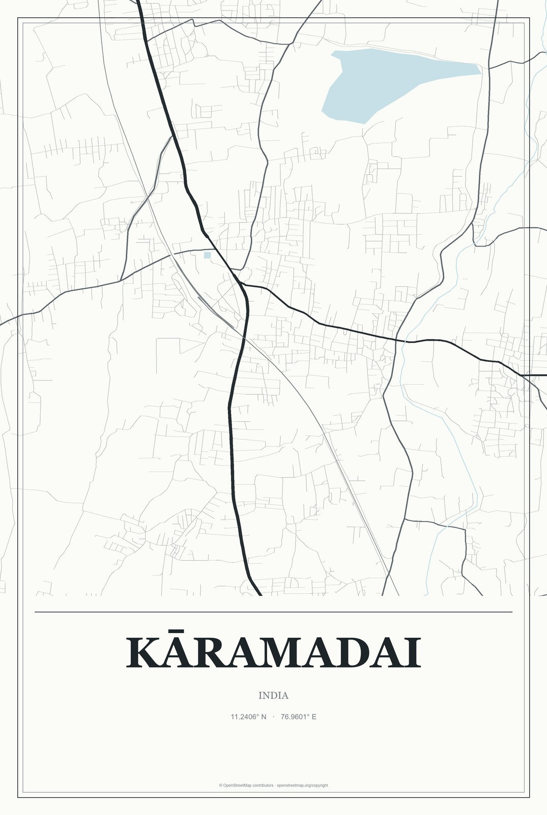 Kāramadai, India City Map Aluminum Sign in Gallery Air style