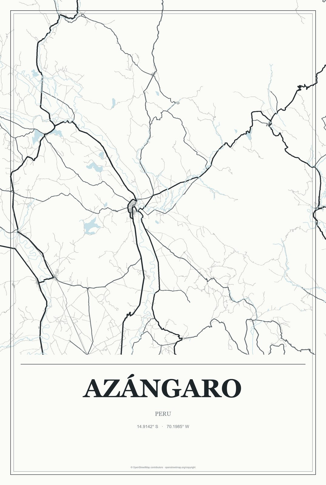 Azángaro, Peru City Map Aluminum Sign in Gallery Air style