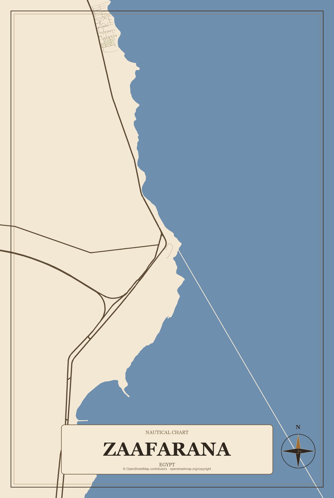 Zaafarana, Egypt City Map Aluminum Sign in Heritage Nautical style