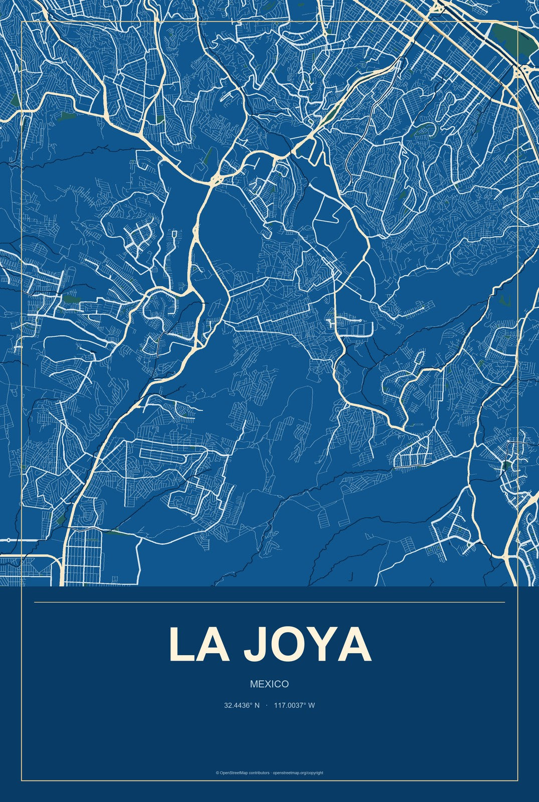 La Joya, Morelos, Mexico City Map Aluminum Sign in Harbor Cobalt style