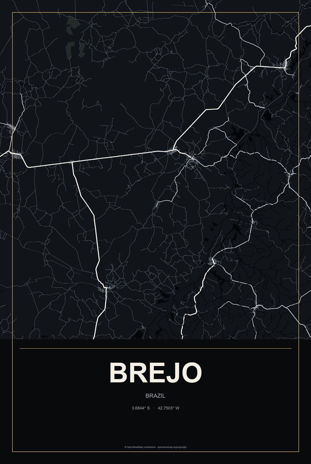 Brejo, Brazil City Map Aluminum Sign in Metropolitan Noir style