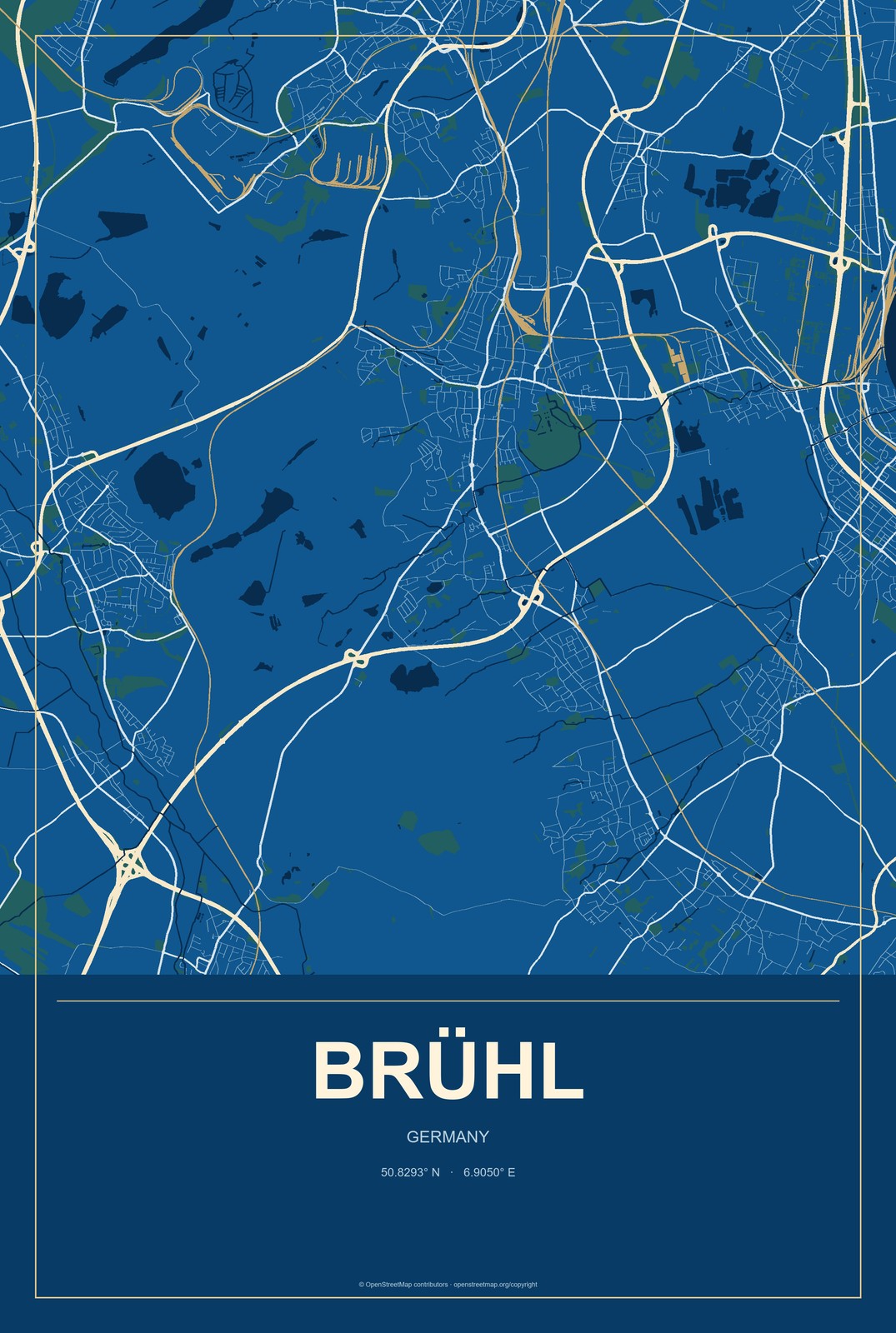 Brühl, Baden-Wurttemberg, Germany City Map Aluminum Sign in Harbor Cobalt style