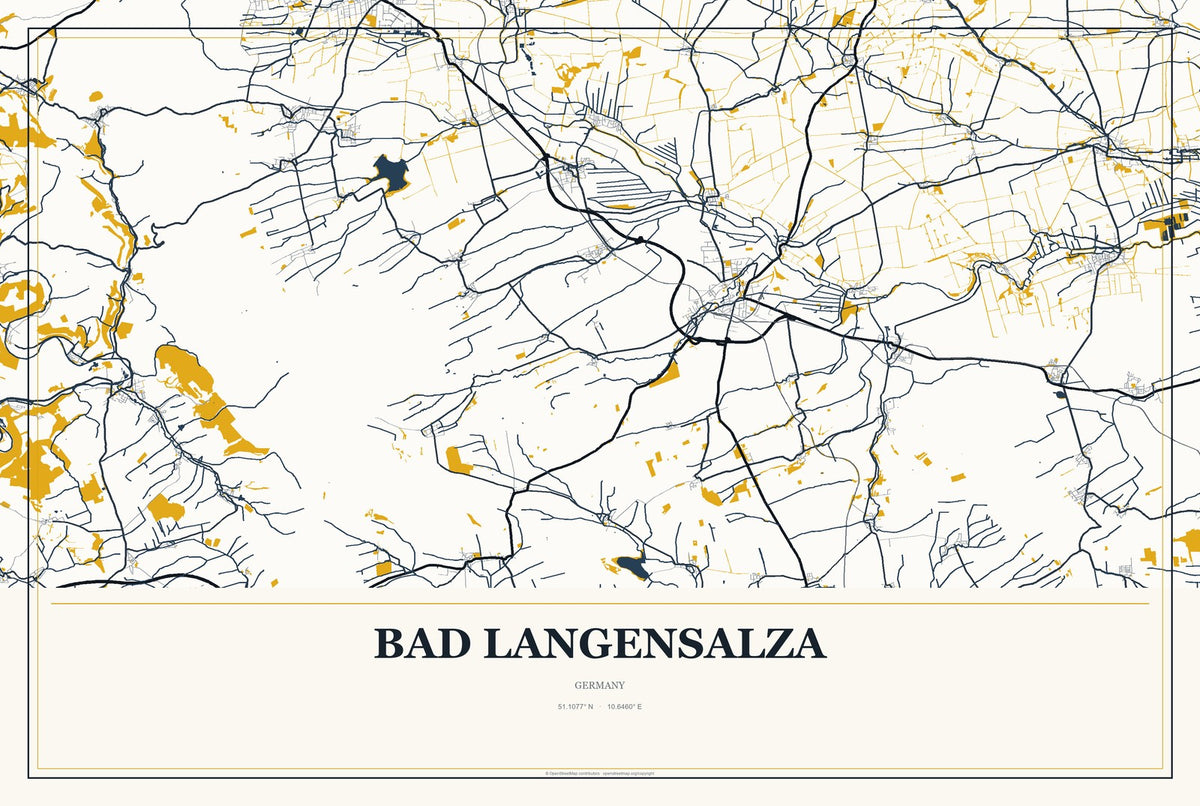 Bad Langensalza, Germany City Map Aluminum Sign in Citrine Modern style