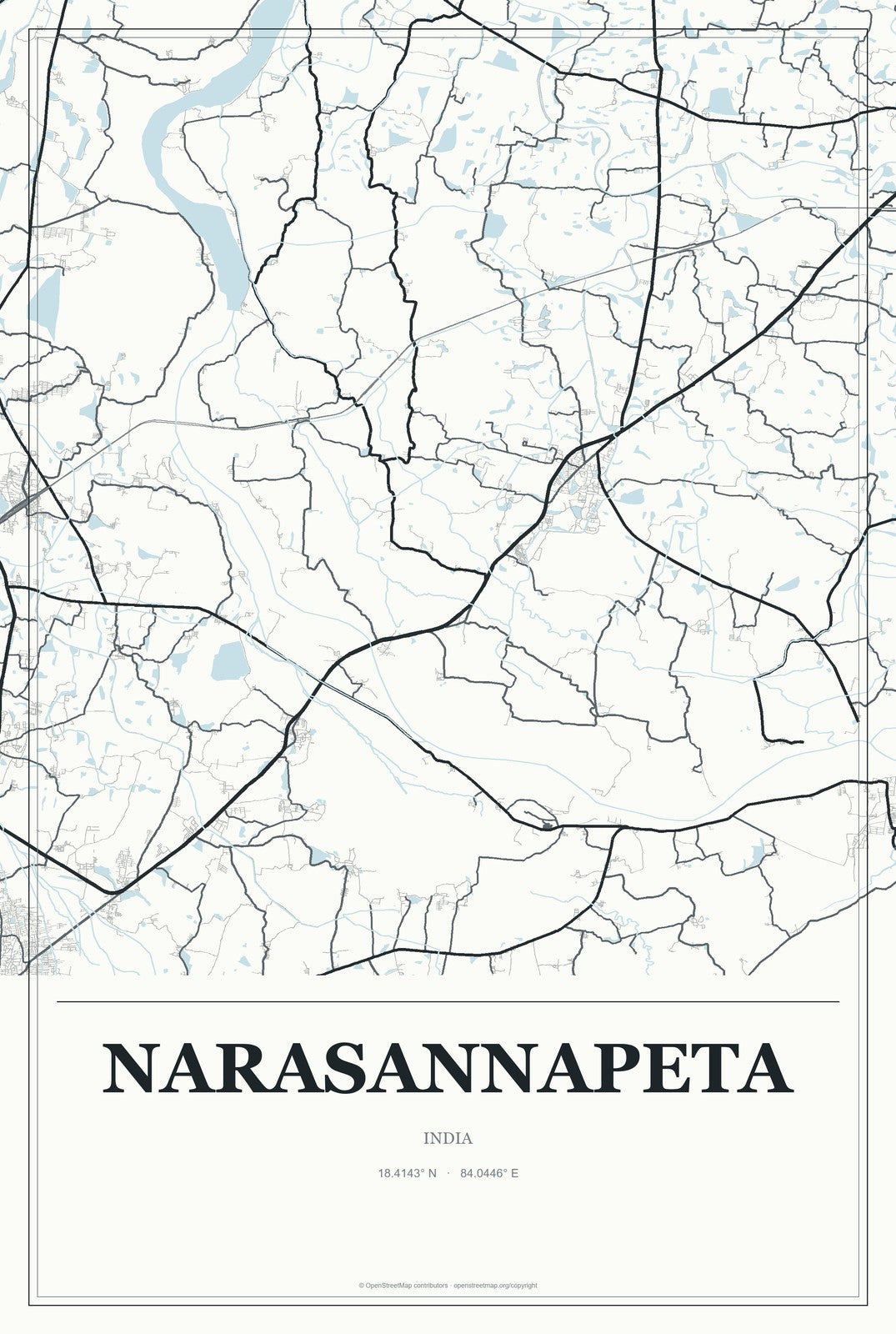 Narasannapeta, India City Map Aluminum Sign in Gallery Air style