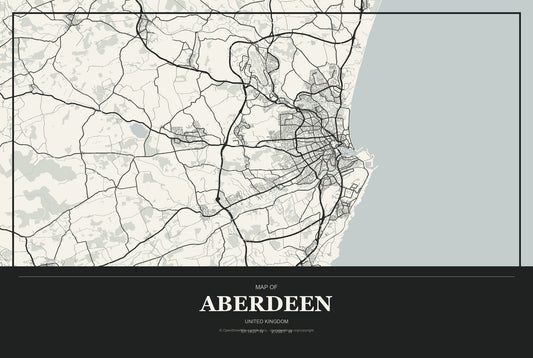 Aberdeen, United Kingdom City Map Aluminum Sign in Museum Plaque style