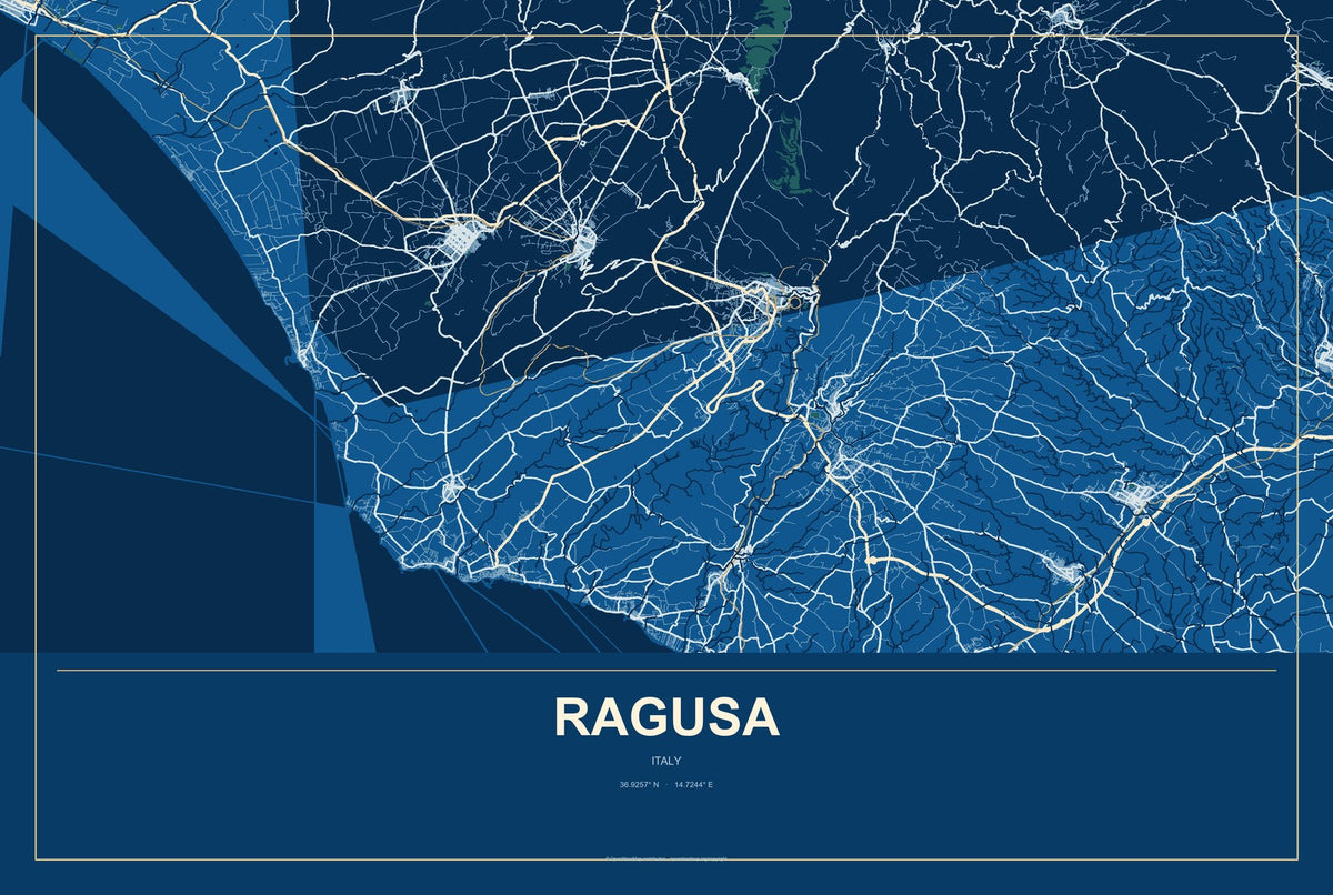 Ragusa, Italy City Map Aluminum Sign in Harbor Cobalt style