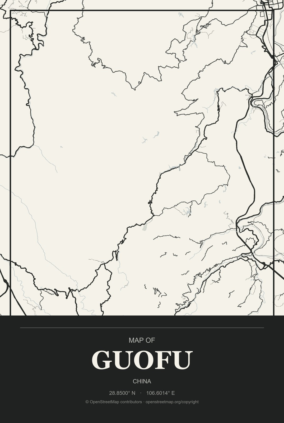 Guofu, China City Map Aluminum Sign in Museum Plaque style
