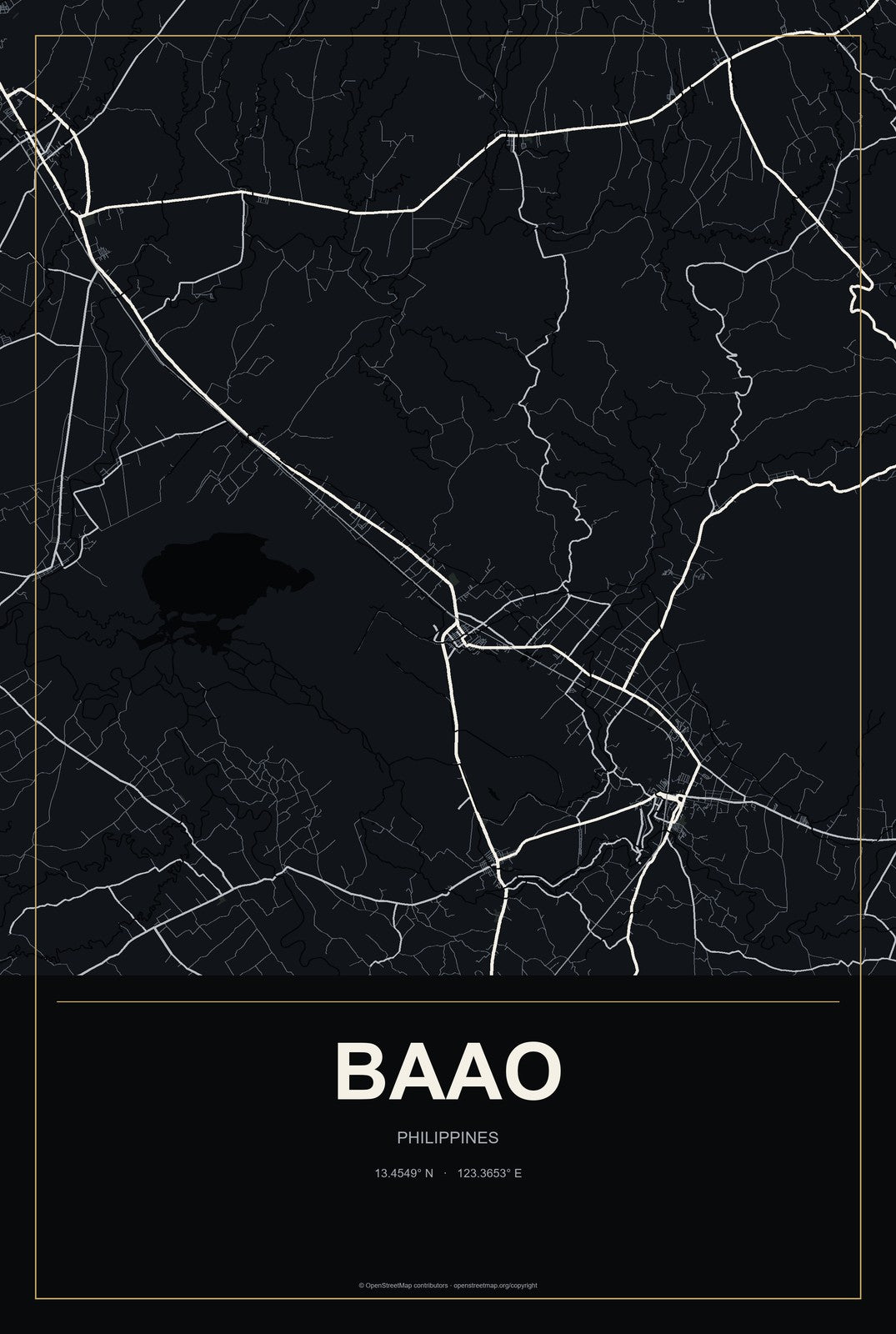 Baao, Philippines City Map Aluminum Sign in Metropolitan Noir style