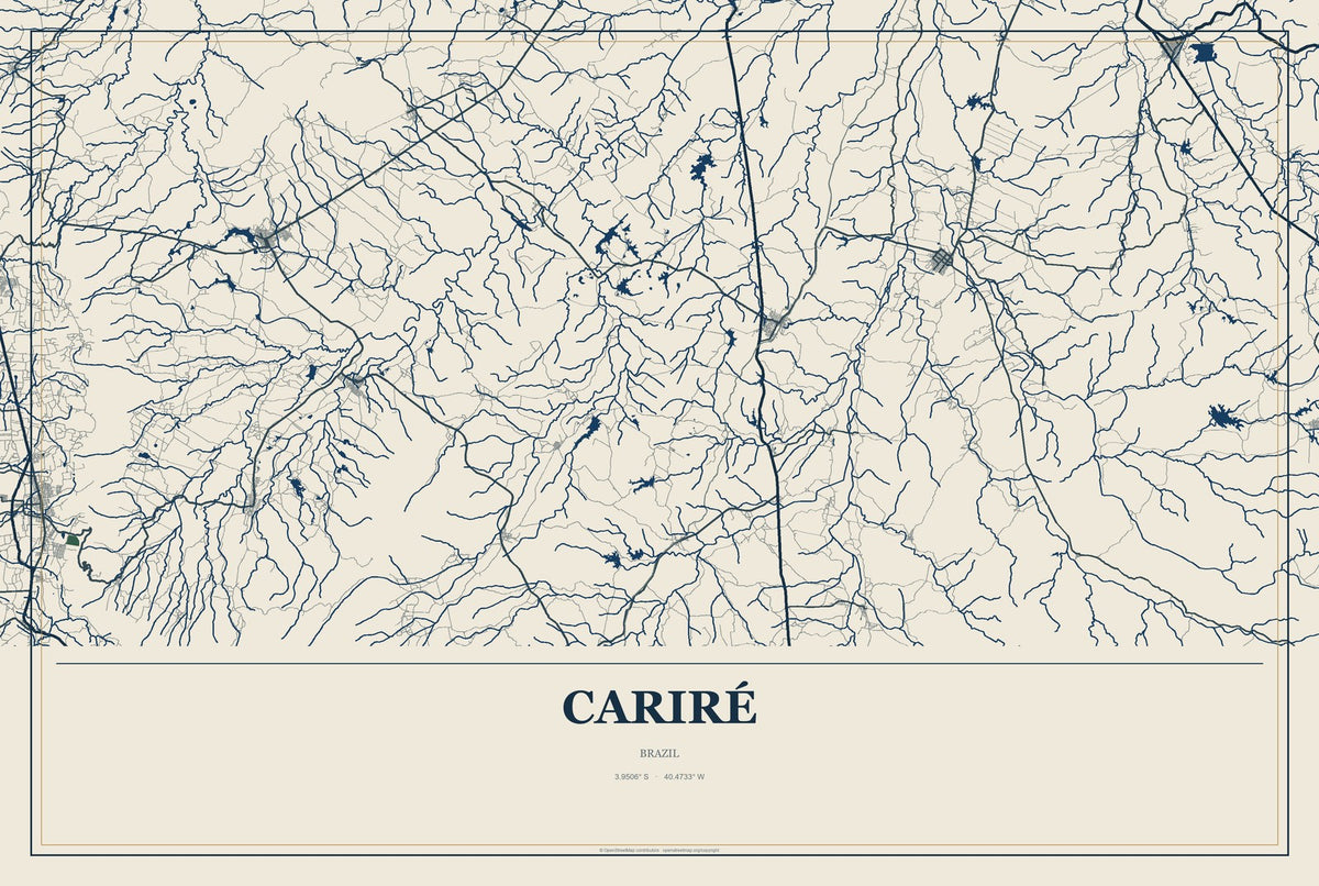 Cariré, Brazil City Map Aluminum Sign in Coastal Cutout style