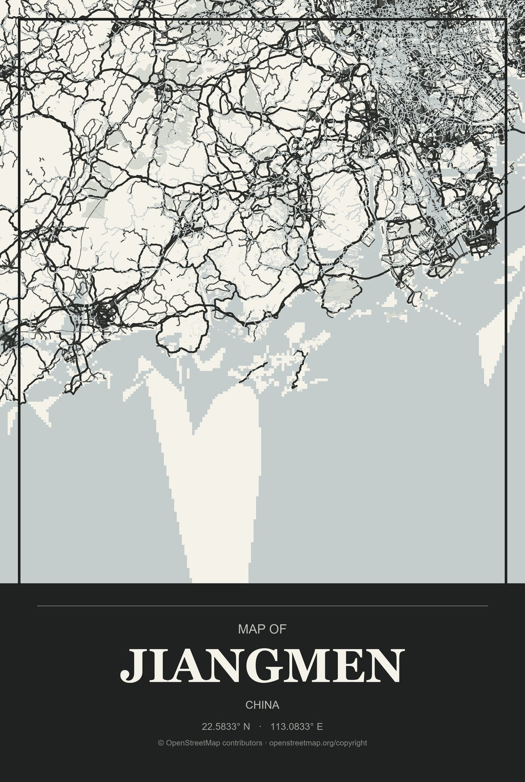 Jiangmen, China City Map Aluminum Sign in Museum Plaque style