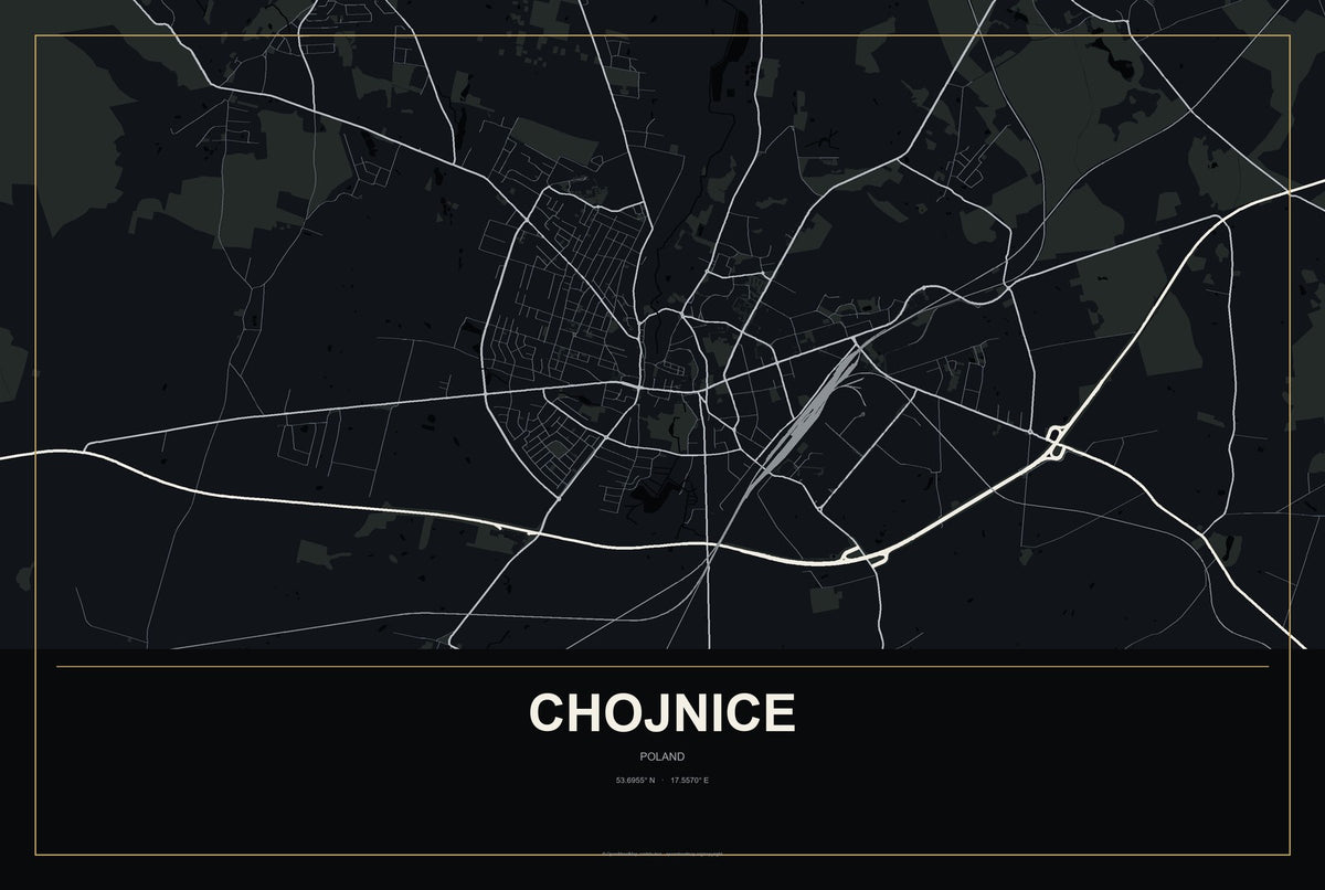 Chojnice, Poland City Map Aluminum Sign in Metropolitan Noir style