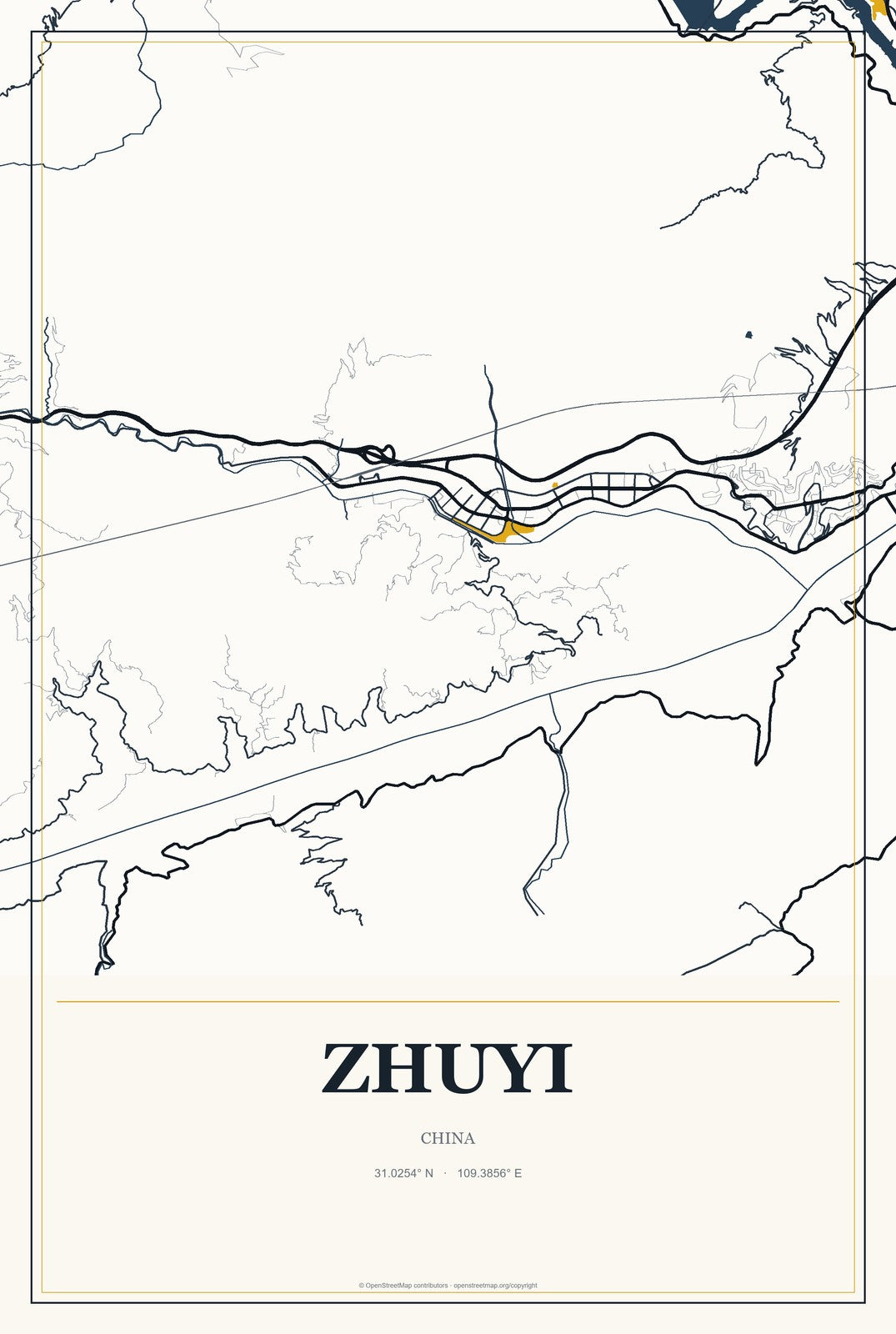 Zhuyi, China City Map Aluminum Sign in Citrine Modern style