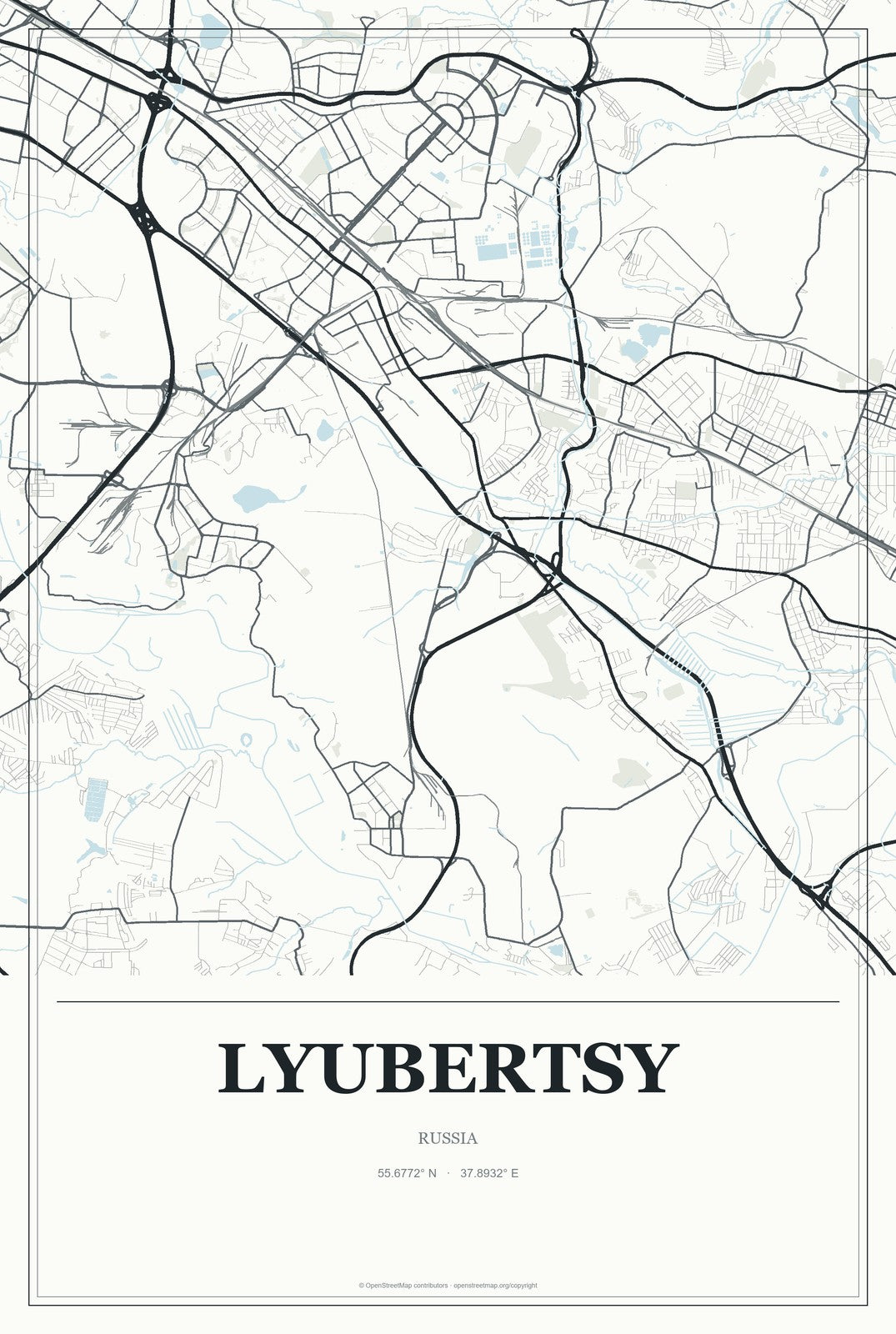 Lyubertsy, Russia City Map Aluminum Sign in Gallery Air style