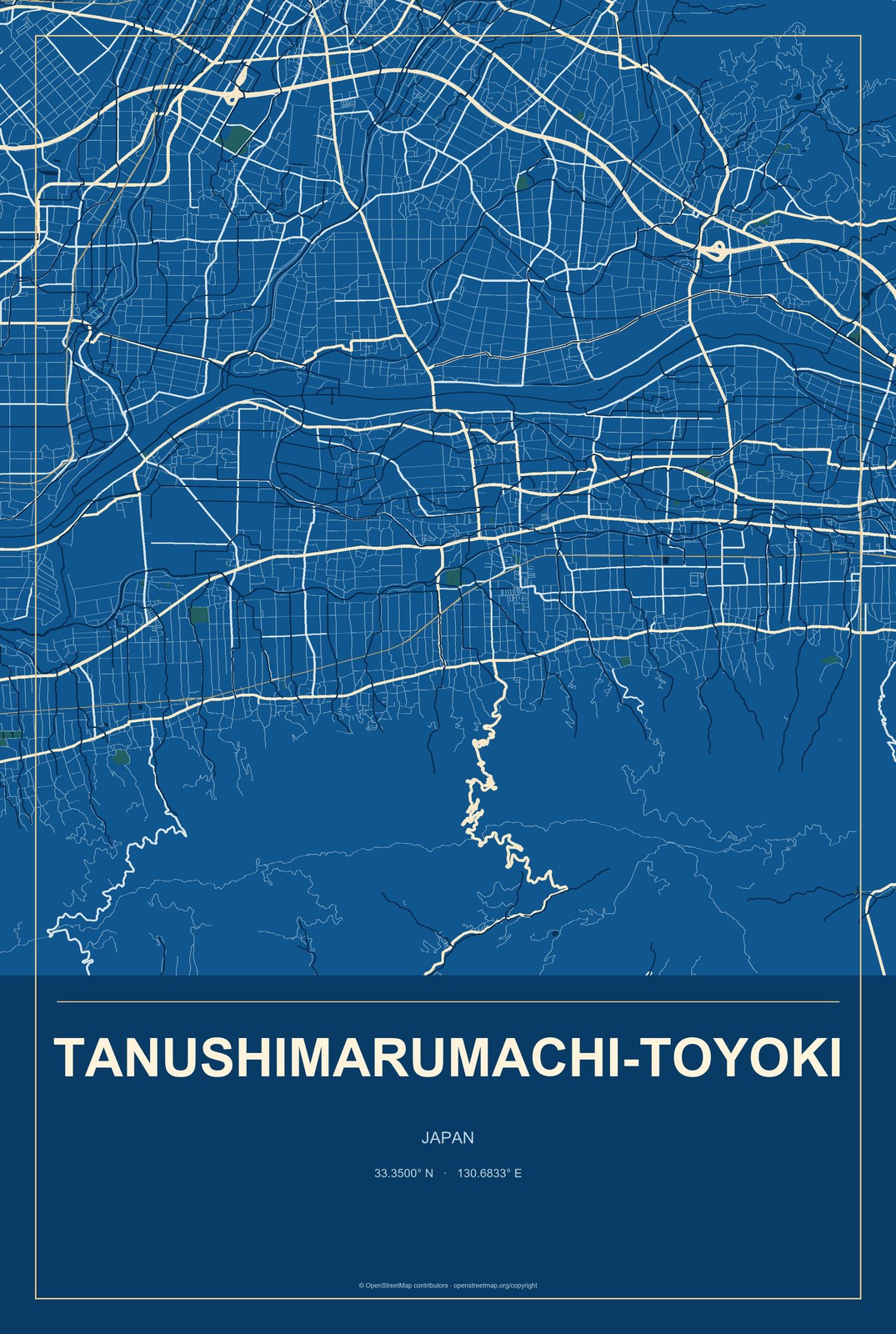 Tanushimarumachi-toyoki, Japan City Map Aluminum Sign in Harbor Cobalt style