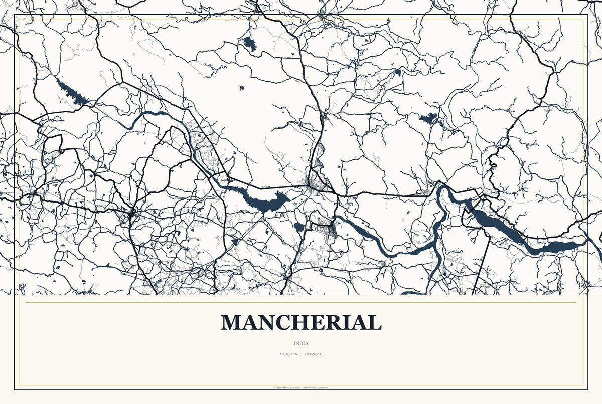 Mancherial, India City Map Aluminum Sign in Citrine Modern style