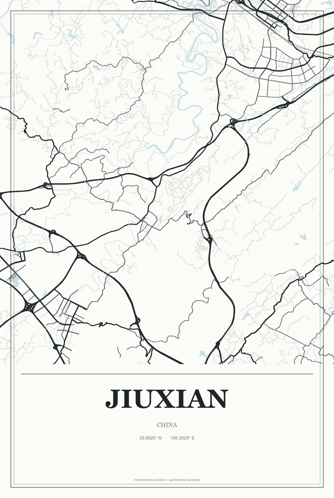 Jiuxian, China City Map Aluminum Sign in Gallery Air style