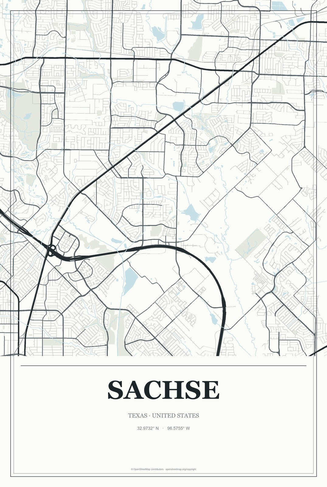 Sachse, Texas City Map Aluminum Sign in Gallery Air style