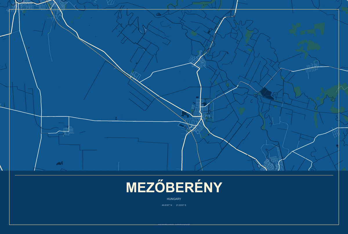 Mezőberény, Hungary City Map Aluminum Sign in Harbor Cobalt style