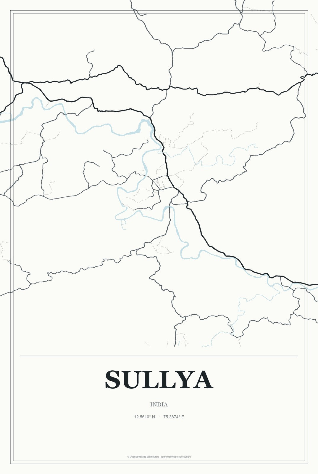Sullya, India City Map Aluminum Sign in Gallery Air style