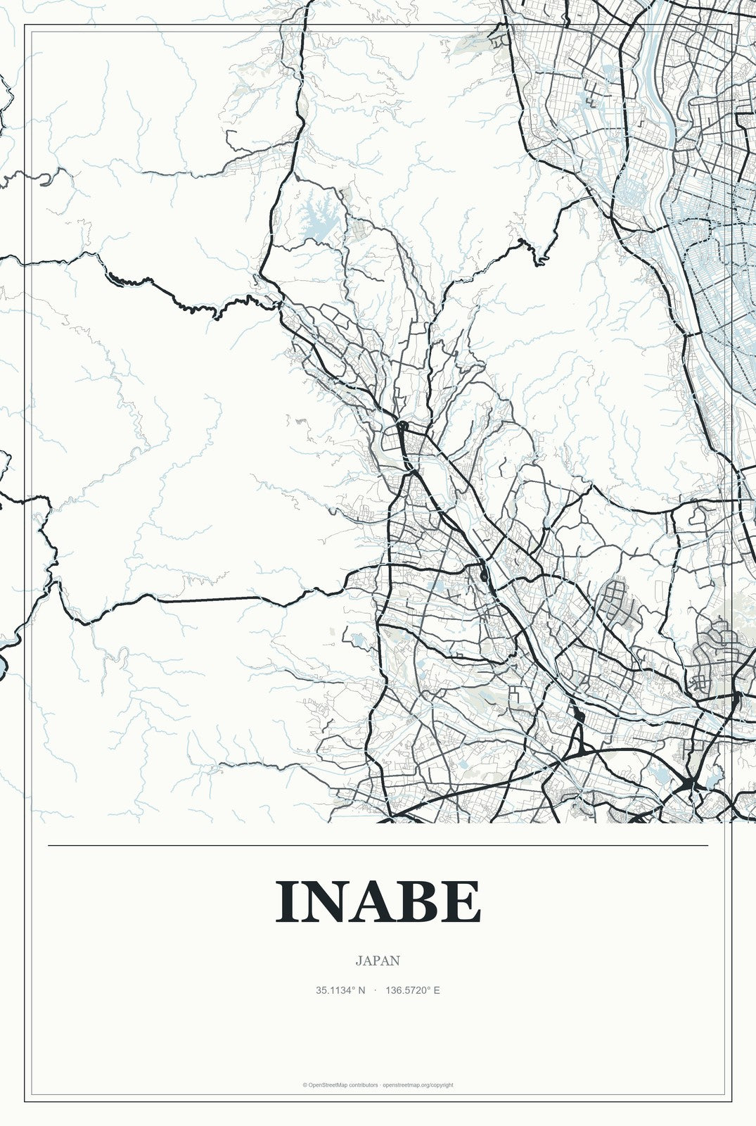 Inabe, Japan City Map Aluminum Sign in Gallery Air style